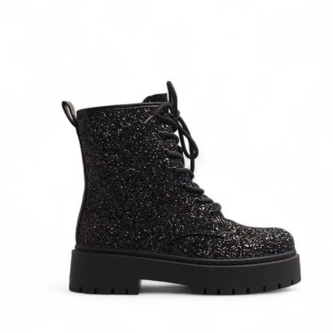 Europeon Union Women Black Glitter Half Boot #3302