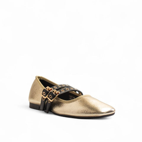 Europeon Union Women Gold Leather Ballerina #3323