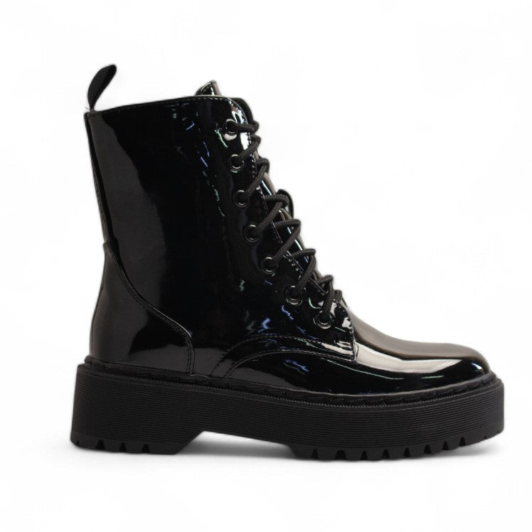 Europeon Union Women Black Vernis Leather Half Boot #3337