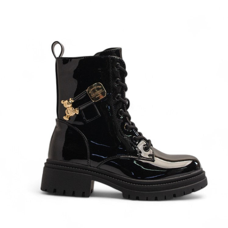 Europeon Union Women Black Vernis Leather Half Boot #3345