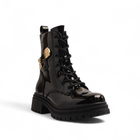 Europeon Union Women Black Vernis Leather Half Boot #3345
