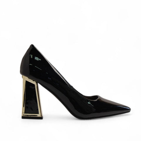 Europeon Union Women Black Vernis Leather Heels #3353