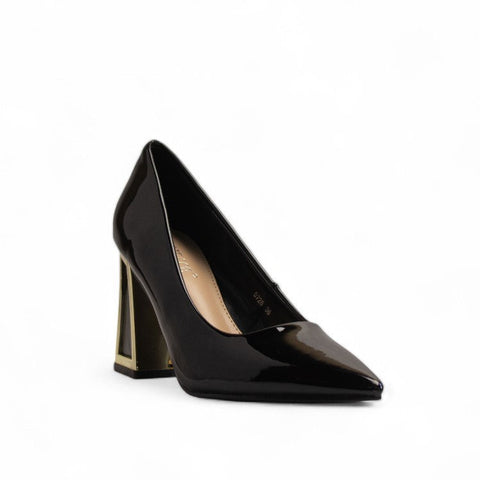 Europeon Union Women Black Vernis Leather Heels #3353