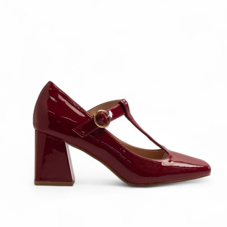 Europeon Union Women Maroon Vernis Leather Heels #3367