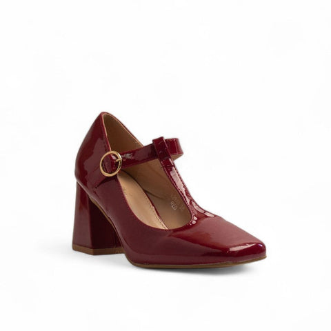 Europeon Union Women Maroon Vernis Leather Heels #3367