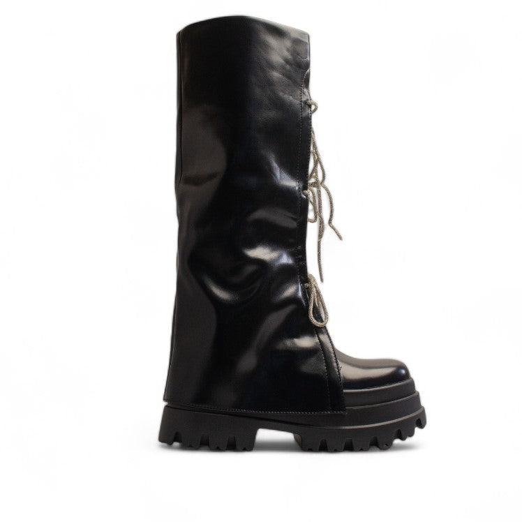 Europeon Union Women Black Leather Boot #3378