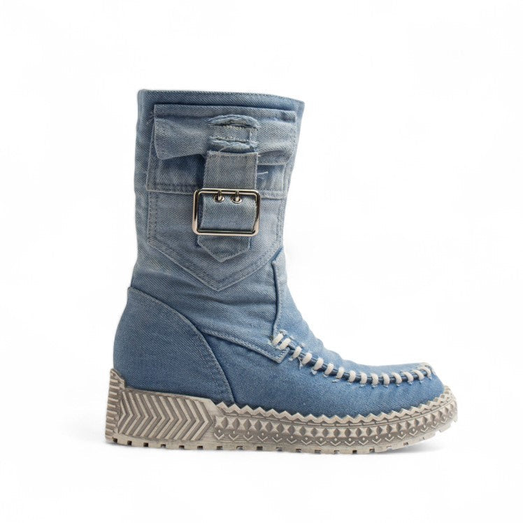 Europeon Union Women Blue Jeans Half Boot #3395