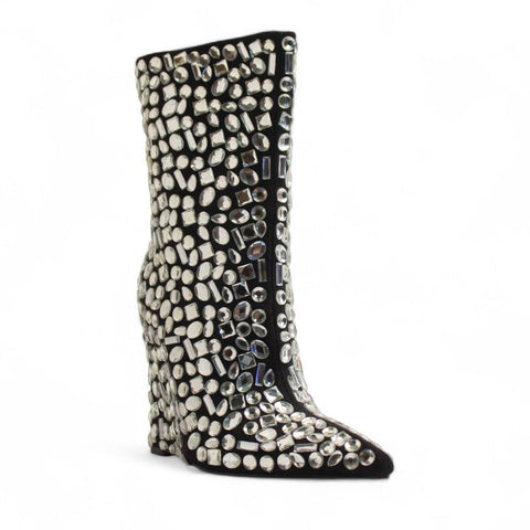 Europeon Union Women Black Glitter Half Boot #3419