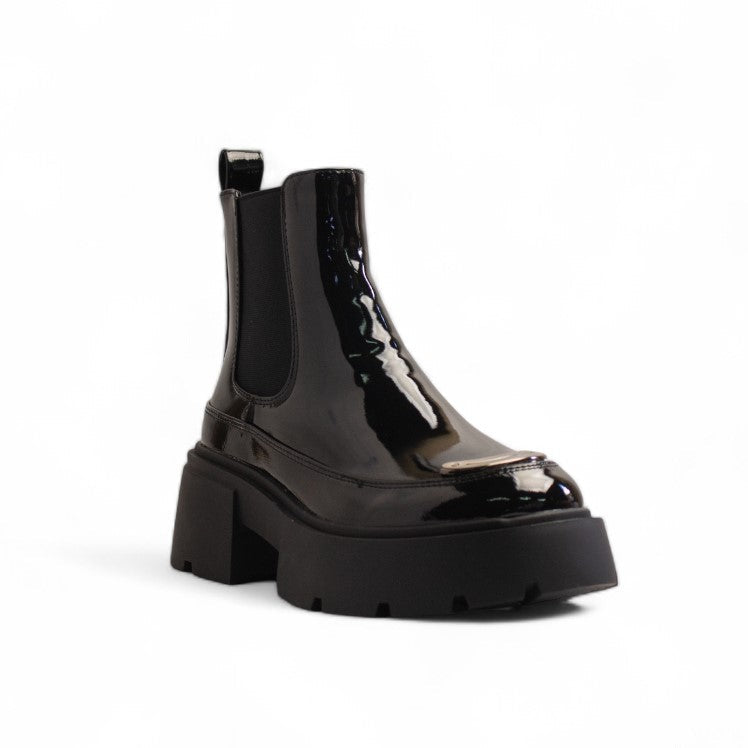 Europeon Union Women Black Vernis Leather Half Boot #3452