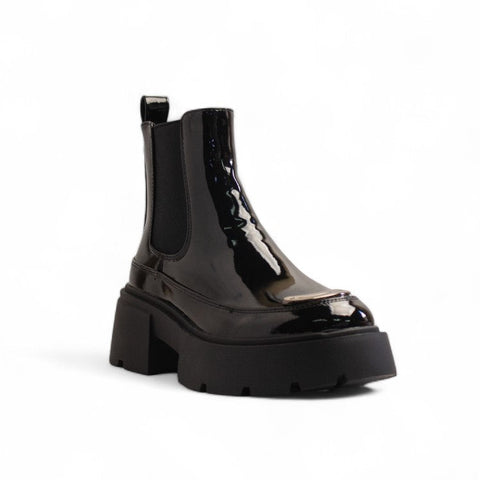 Europeon Union Women Black Vernis Leather Half Boot #3452