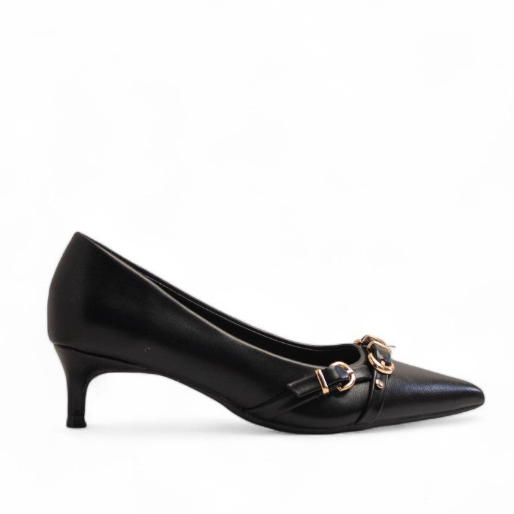 Europeon Union Women Black Leather Heels #3453