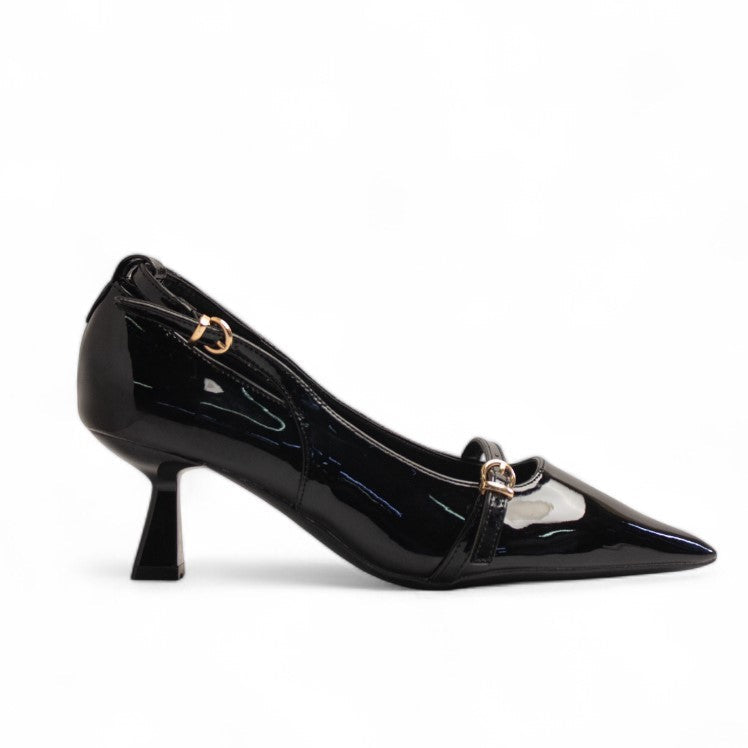 Europeon Union Women Black Vernis Leather Heels #3458
