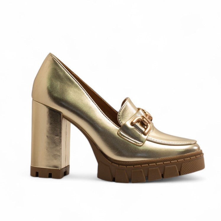 Europeon Union Women Gold Leather Heels #3477