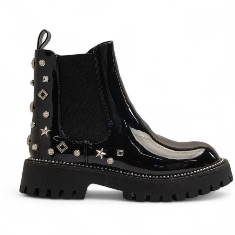 Europeon Union Women Black Vernis Leather Half Boot #3485