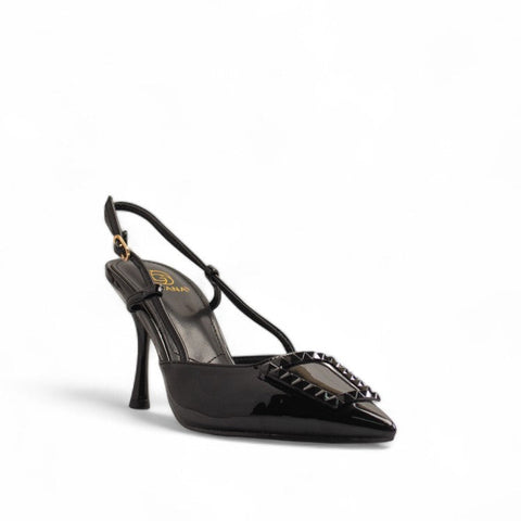 Europeon Union Women Black Vernis Leather Heels #3514