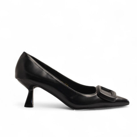 Europeon Union Women Black Leather Heels #3518