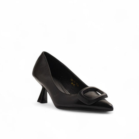 Europeon Union Women Black Leather Heels #3518