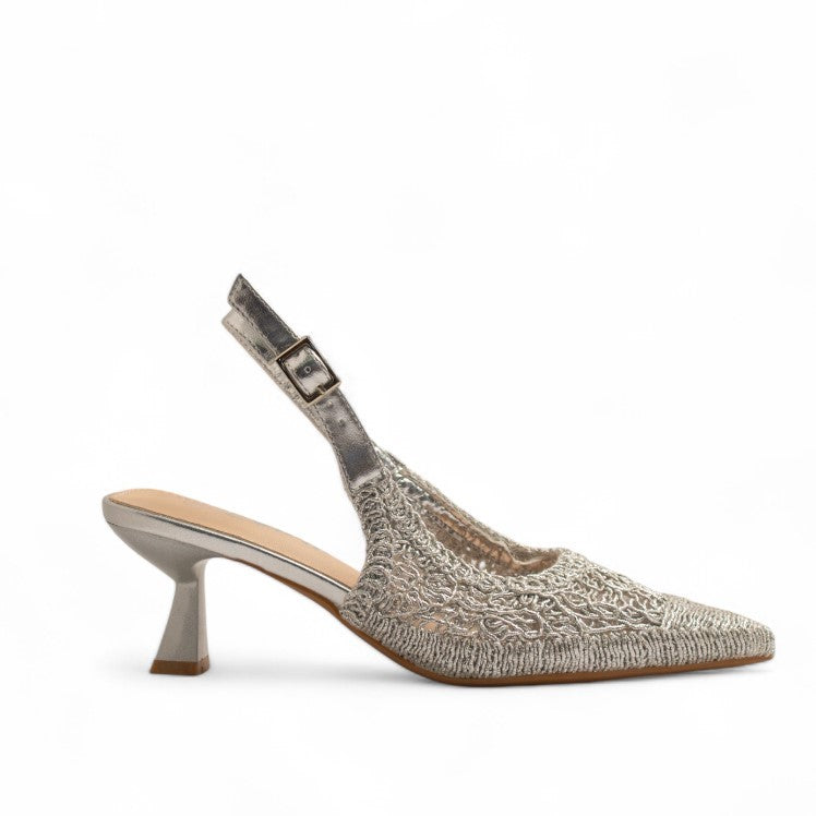 Europeon Union Women Silver Cloth Heels #3558