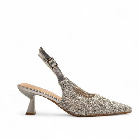 Europeon Union Women Silver Cloth Heels #3558