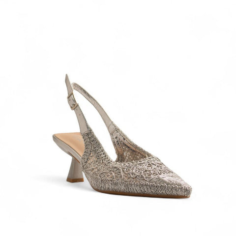Europeon Union Women Silver Cloth Heels #3558