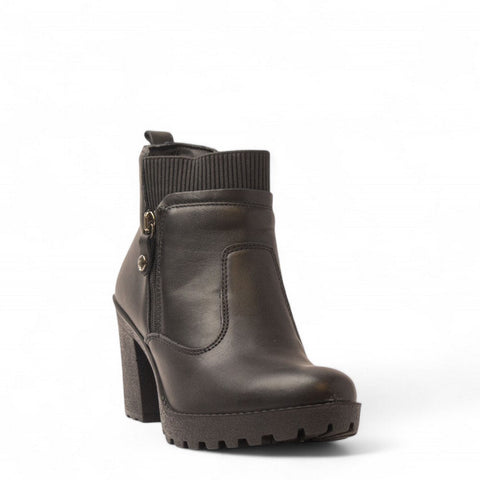 Italian Women Black Leather Half Boot #3606