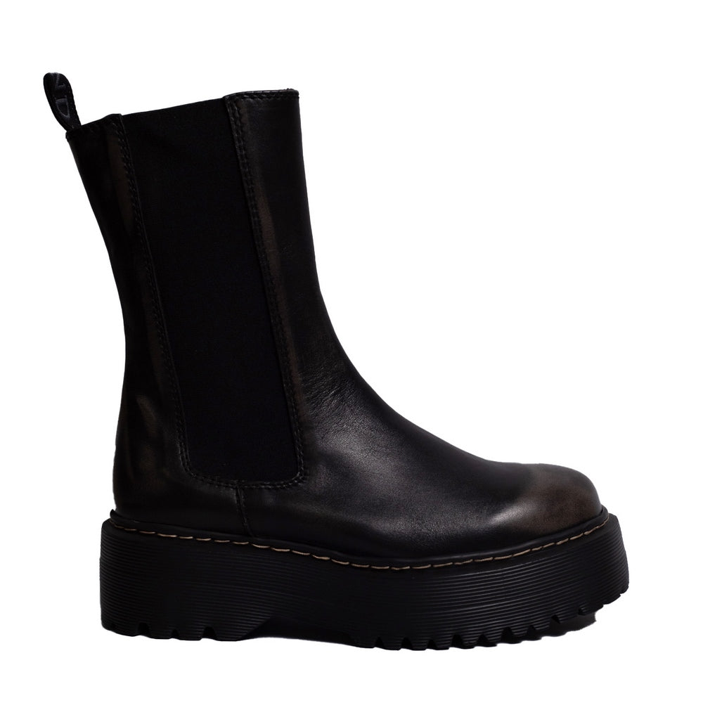 Spanish Women Black Leather Half Boot #0369