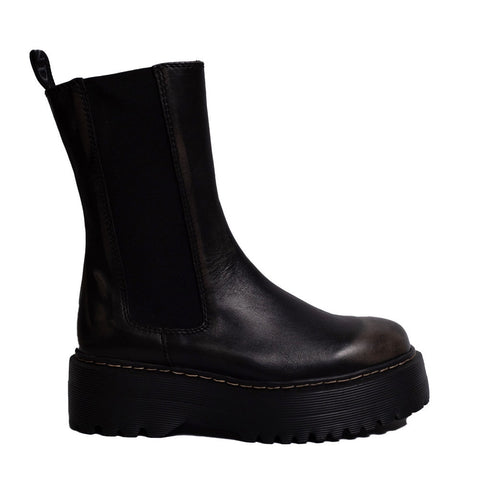 Spanish Women Black Leather Half Boot #0369