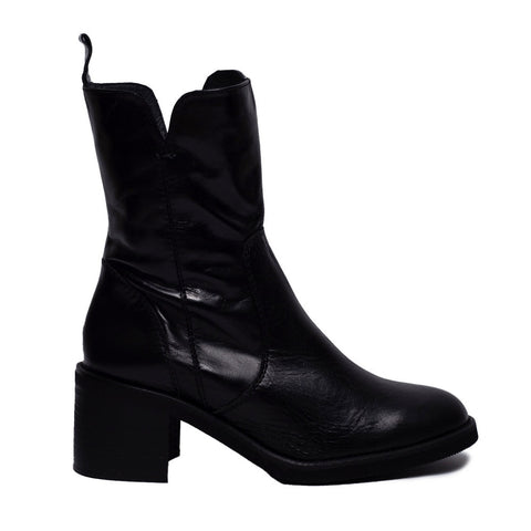 Spanish Women Black Leather Half Boot #0389