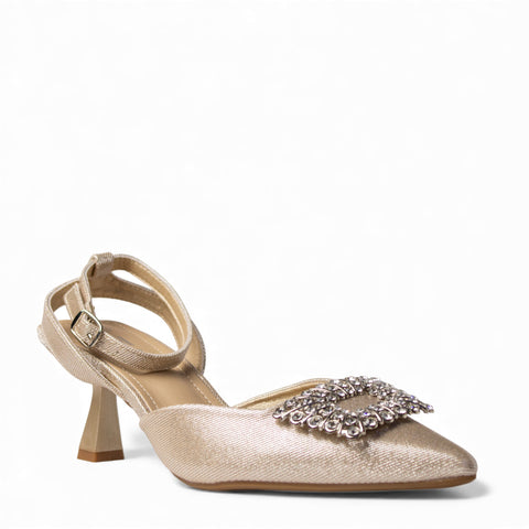 Europeon Union Women Gold Satin Soiree Sandal #4716