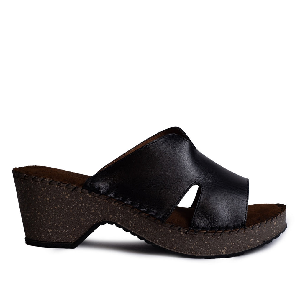 Turkish Women Black Leather Wedges #0521