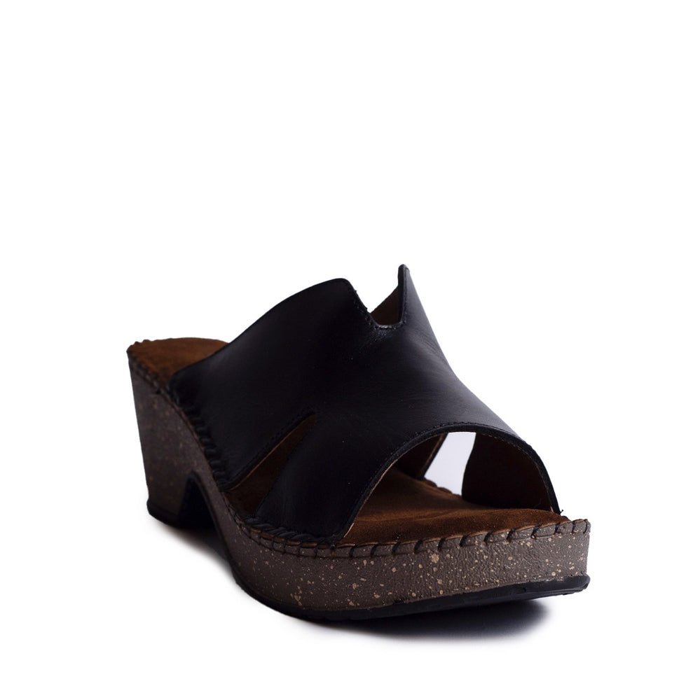 Turkish Women Black Leather Wedges #0521