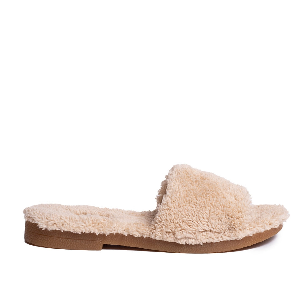 Women Beige Fur Slipper #0530