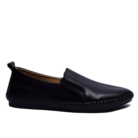 Turkish Women Black Leather Espadrilles #0542