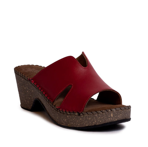 Women Red Leather Wedges #0587