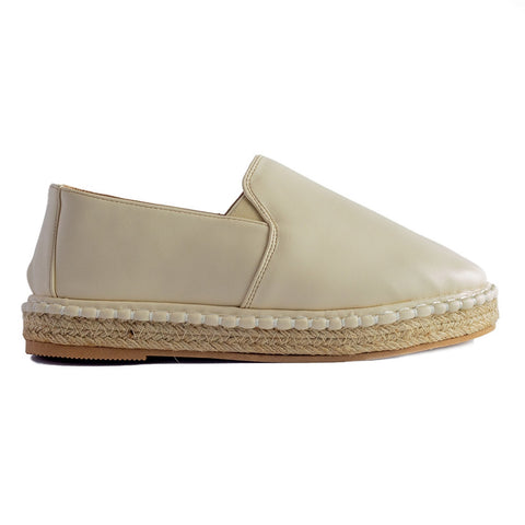 Women Beige Leather Espadrilles #0803