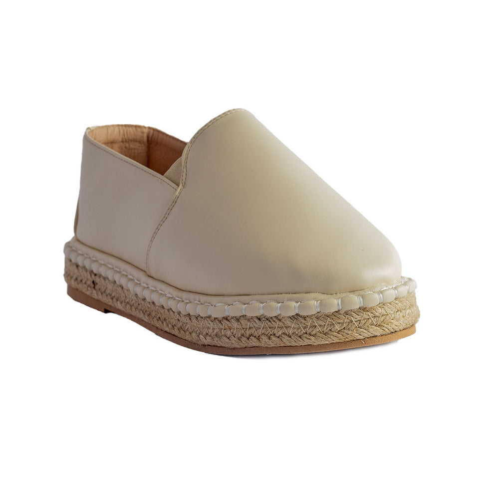 Women Beige Leather Espadrilles #0803