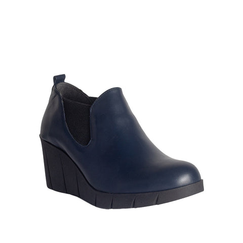 Turkish Women Dark Blue Leather Wedges #0826