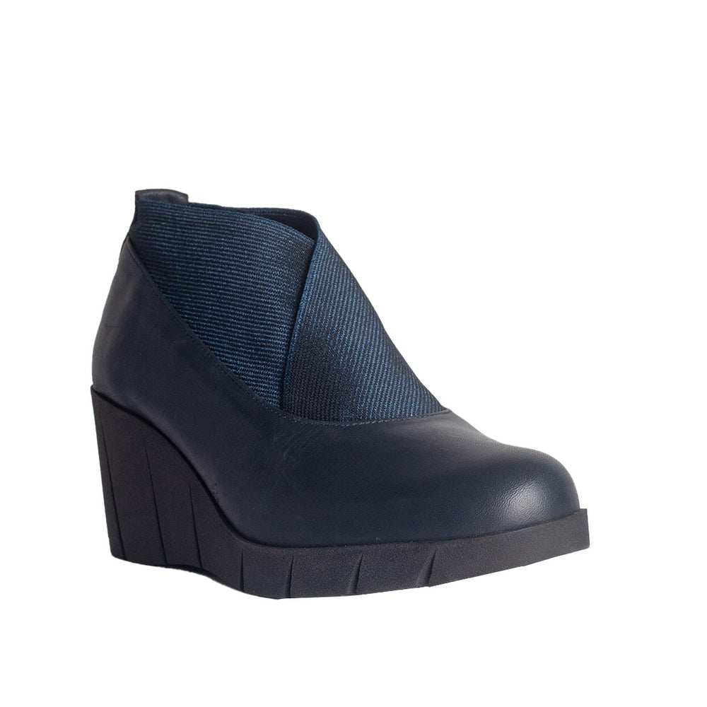 Turkish Women Dark Blue Leather Wedges #0832