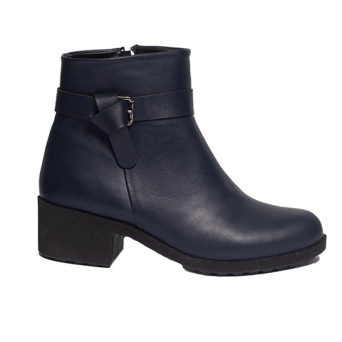 Women Dark Blue Leather Half Boot #0855