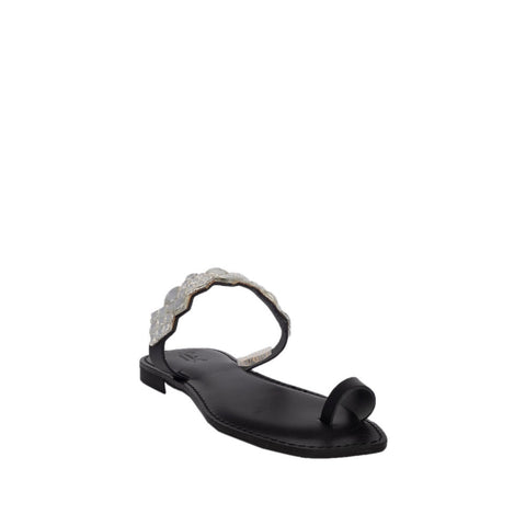 Italian Women Black Leather Summer Slipper #8915