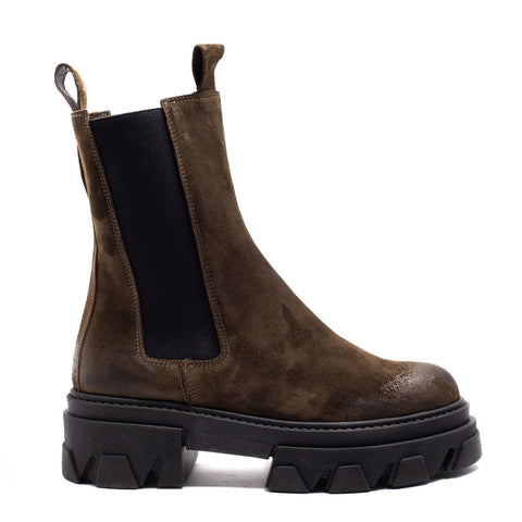Italian Women Kaki Chamois Halfboot #0091