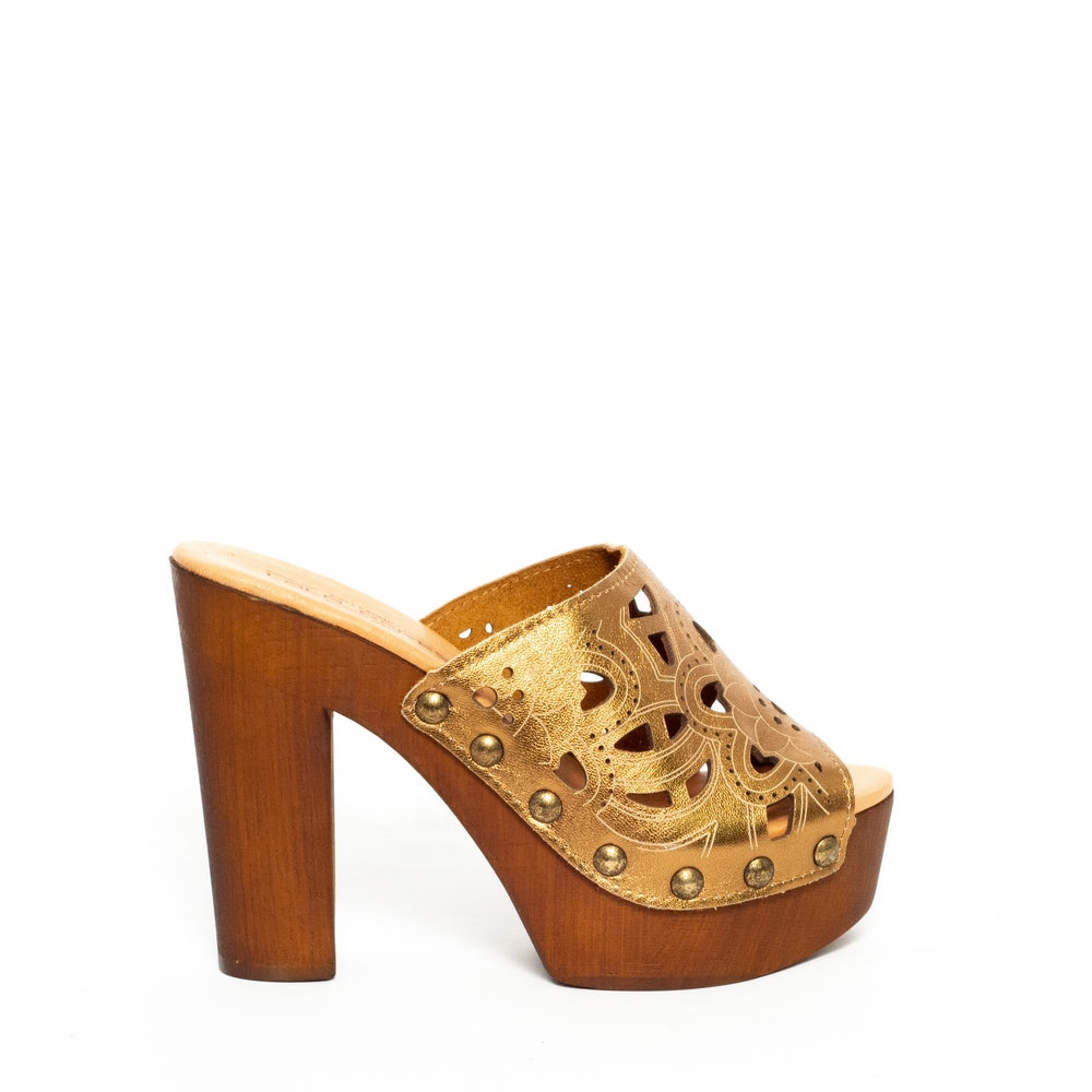 Italian Women Gold Leather Wedges #9354