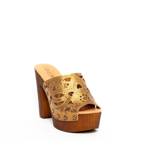 Italian Women Gold Leather Wedges #9354