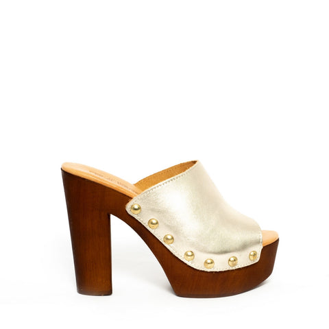 Italian Women Gold Leather Wedges #9358