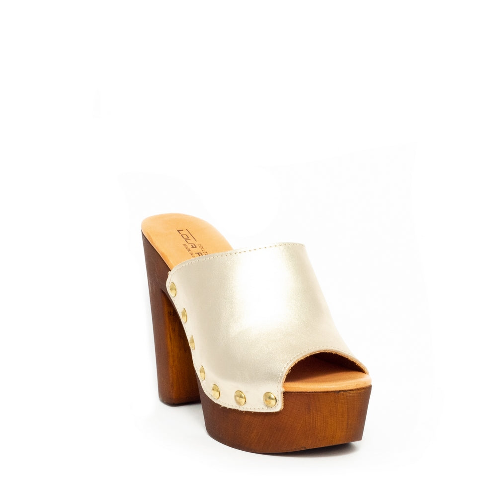 Italian Women Gold Leather Wedges #9358