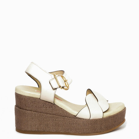 Spanish Women Beige Leather Wedges #9483