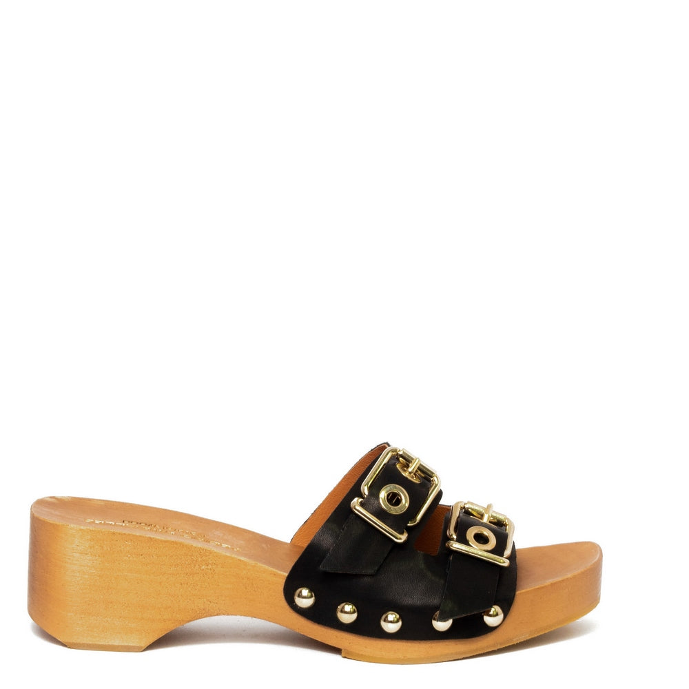 Spanish Women Black Leather Slipper #9518