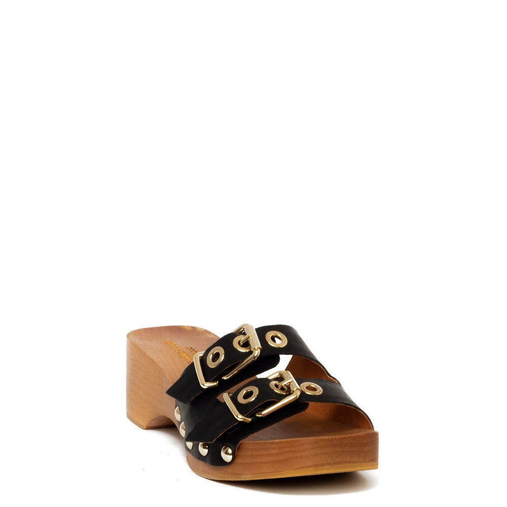 Spanish Women Black Leather Slipper #9518