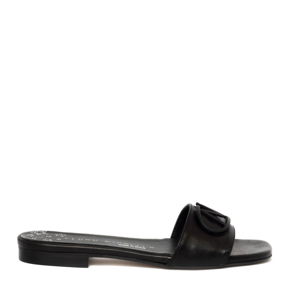 Spanish Women Black Leather Slipper #9519