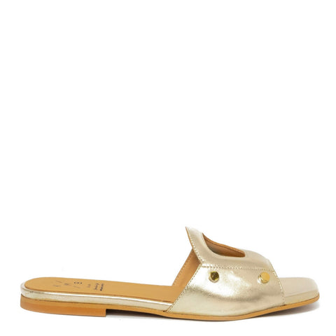 Spanish Women Gold Leather Slipper #9544